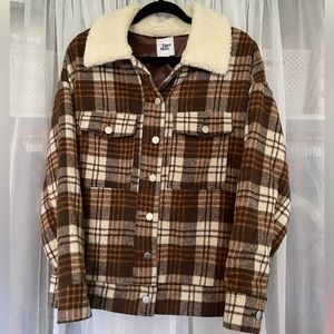 Tiger Mist BROWN Plaid Button Jacket (Size: X-Small)